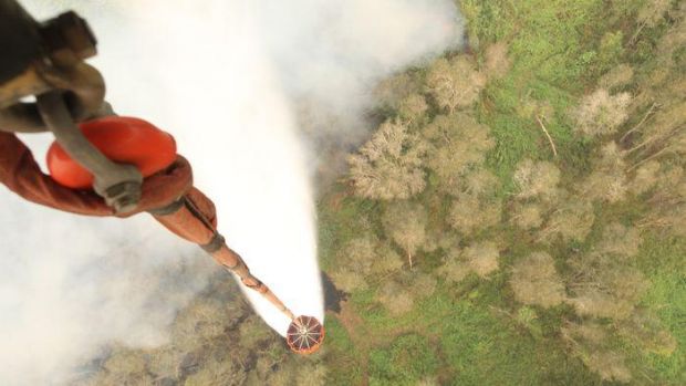 <i>Bucket</i> Helikopter Pengebom Air Putus saat Memadamkan Api di Rimbopanjang Kampar