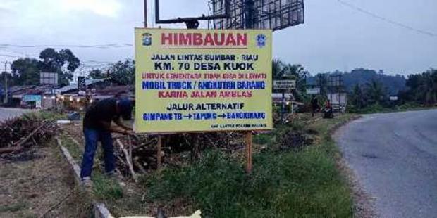 Perbaikan Jalan Ambles di Kampar yang Hubungkan Riau-Sumatera Barat Diprediksi Selesai Hari Ini, Rute Masih Dialihkan