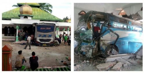 Bus PMH dari Pekanbaru Tabrak Mesjid di Labuhanbatu Selatan, 2 Tewas, Termasuk Balita