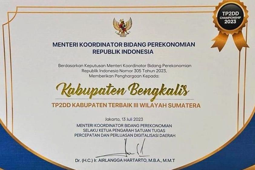 Bapenda Bengkalis Bengkalis Raih Terbaik III Regional Sumatera TP2DD Kabupaten