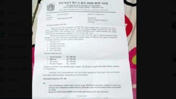 Beredar Surat Oknum Ketua RT dan Perangkatnya Minta THR kepada Warga