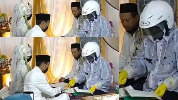 Bak Sedang Balapan, Penghulu Ini Pakai Helm Saat Pimpin Ijab Kabul