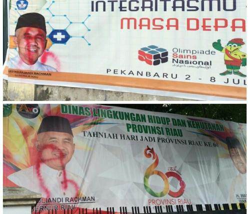 Astaga, Spanduk Gubernur Riau di Lingkungan Pemerintahan Dicoreti dengan Gambar Mirip Alat Kelamin
