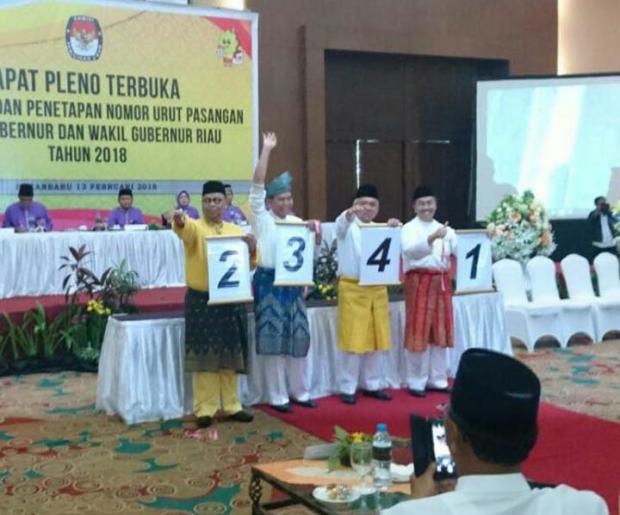 Nomor Urut Pilgub Riau: Syamsuar 1, Lukman Edy 2, Firdaus 3, Arsyadjuliandi Rachman 4