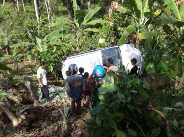 Sopir Diduga Mengantuk, Mobil Jatuh ke Jurang di Desa Petai Kuantan Singingi