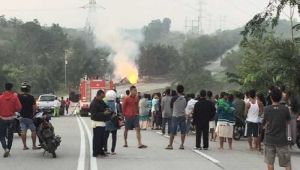 Pipa Gas PT Chevron Pacific Indonesia di Dekat Simpang Intan Jalan Lintas Duri-Pekanbaru Meledak