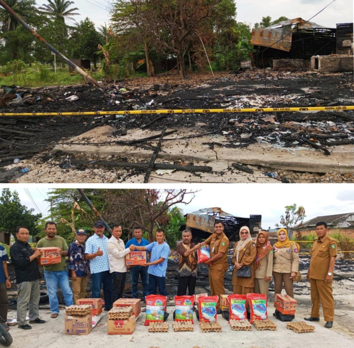 Melalui Dinas Sosial, Pemkab Bengkalis Serahkan Bantuan kepada Korban Kebakaran di Desa Pematangpudu