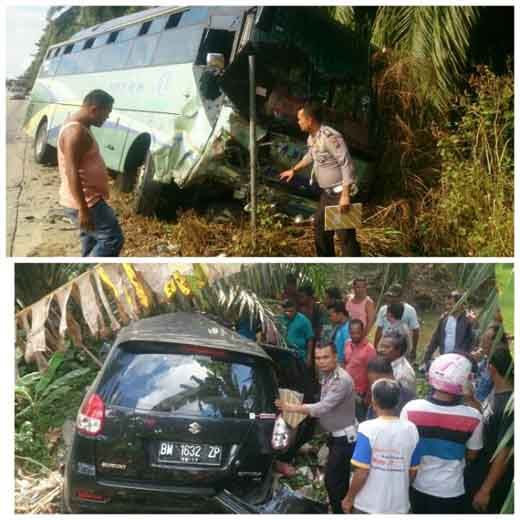 Tabrakan di Jalinsum Tandun Rohul Tewaskan Pengemudi Suzuki Ertiga Warga Pulaupayung Kampar, Sopir Bus Intra Melarikan Diri