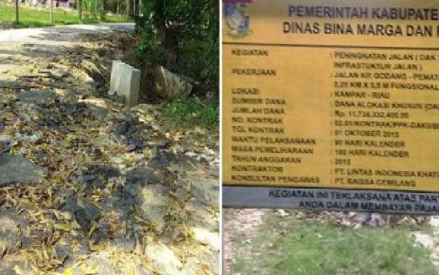 Pengerjaan Jalan Kampung Berbiaya Rp11 Miliar di Desa Pulau Lawas Kampar Terkesan Asal Jadi