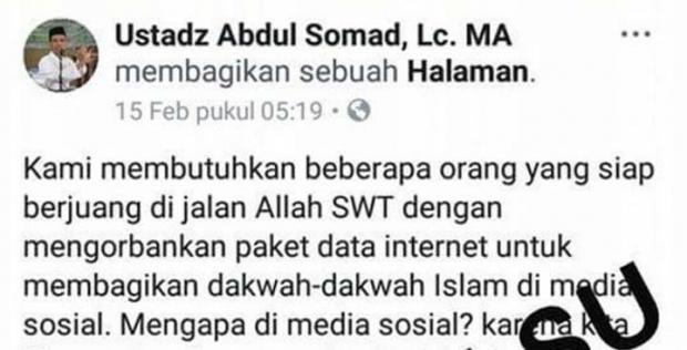 Awas Penipuan! Nama Ustaz Somad Dicatut untuk Galang Dana lewat Medsos