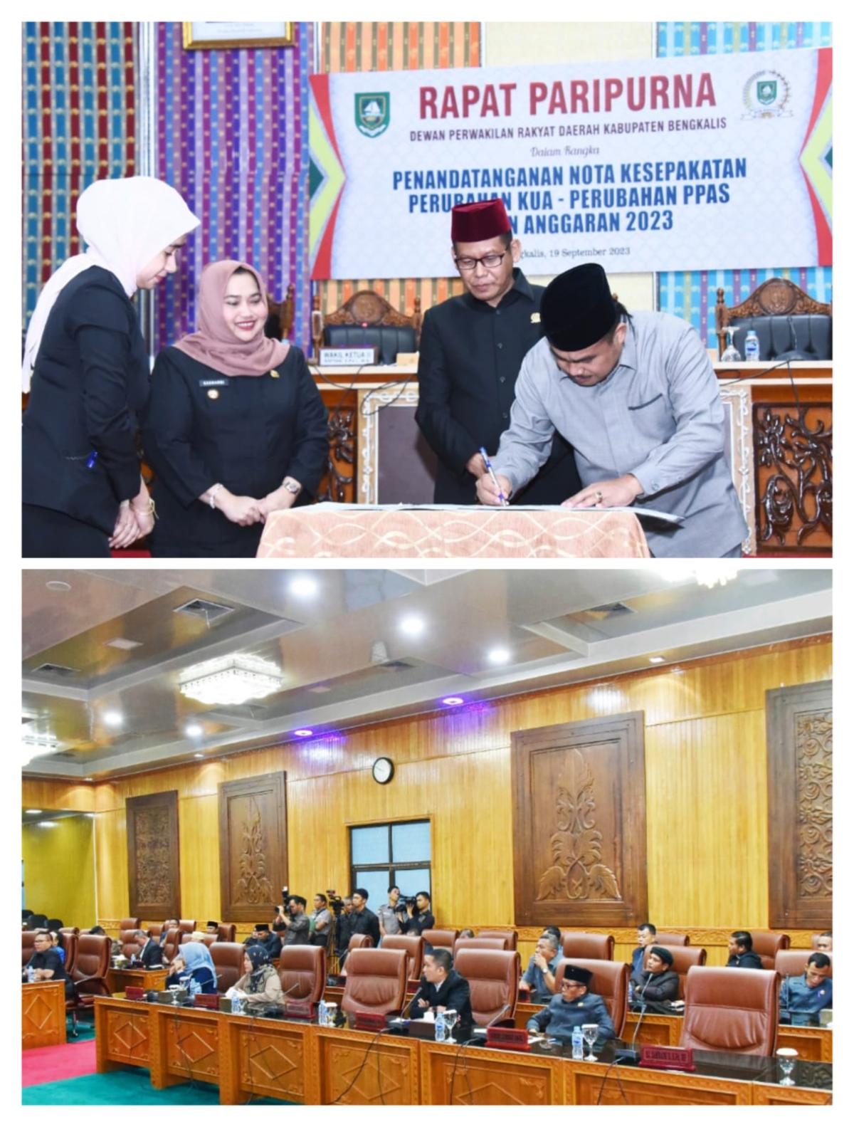 Dipimpin Wakil Ketua Sofyan, DPRD Bengkalis Gelar Rapat Paripurna Penandatanganan MoU Perubahan KUA PPAS 2023