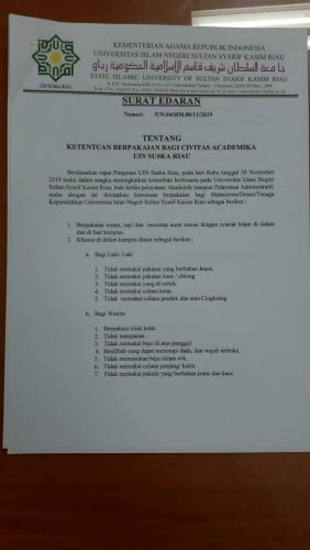 Menteri Agama Sudah Minta Maaf, eh di Riau Malah Beredar Surat Larangan Celana Cingkrang dan Cadar Berkop UIN Suska
