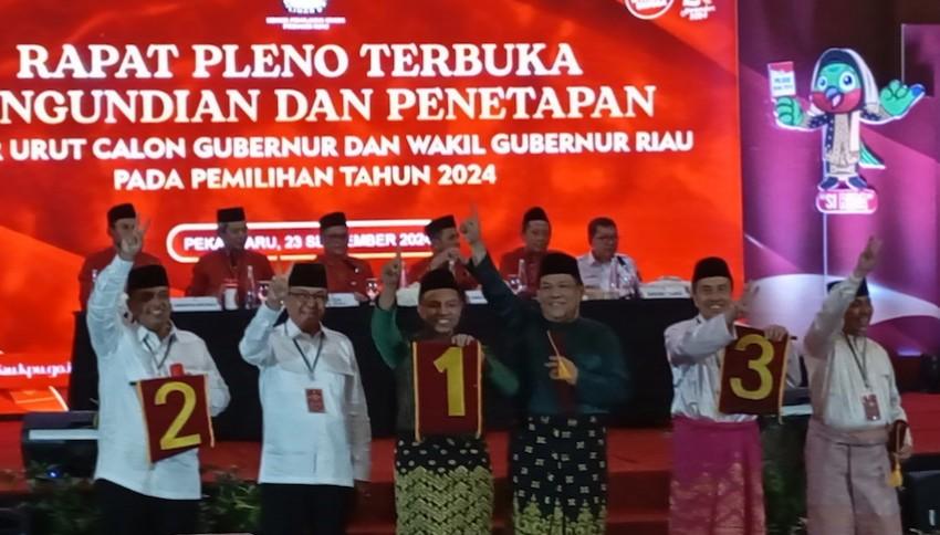 <b>KPU Sudah Tetapkan Nomor Paslon Peserta Piilkada Riau 2024, Berikut Hasilnya</b>