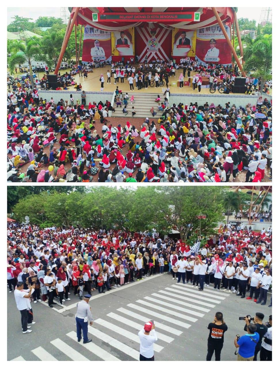 Kompak Berbaju Putih dan Celana Hitam, Seribuan Warga Bengkalis Ikuti Jalan Sehat HUT ke-52 Korpri