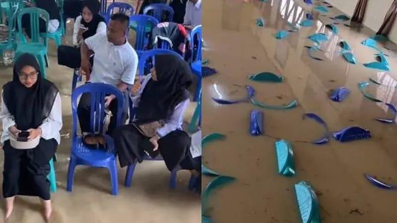 Viral Momen Pelantikan Petugas KPPS di Kampar Riau Ini Alami Kebanjiran
