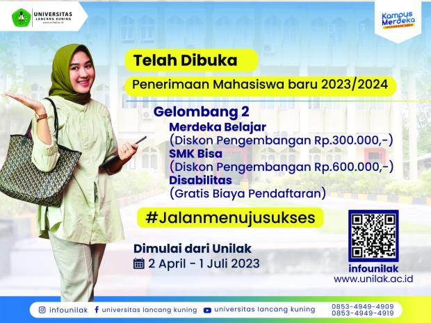 Penerimaan Mahasiswa Baru Gelombang II Unilak; Ada Diskon Uang Pengembangan bagi Lulusan SMA dan SMK!