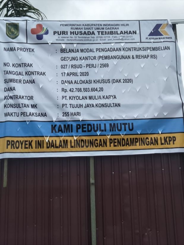 Pembangunan dan Rehab RSUD Puri Husada Tembilahan Jalan Terus